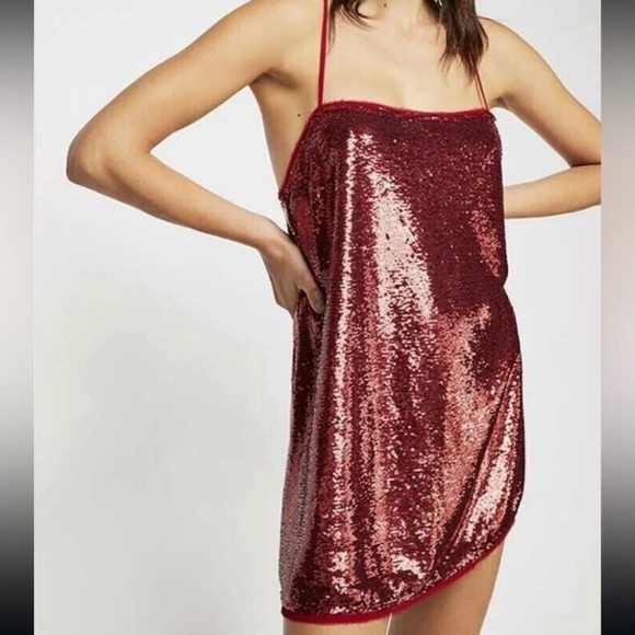 Free people Intimately Dress Time To Shine Mini Canyon Red Sequined - Picture 1 of 6